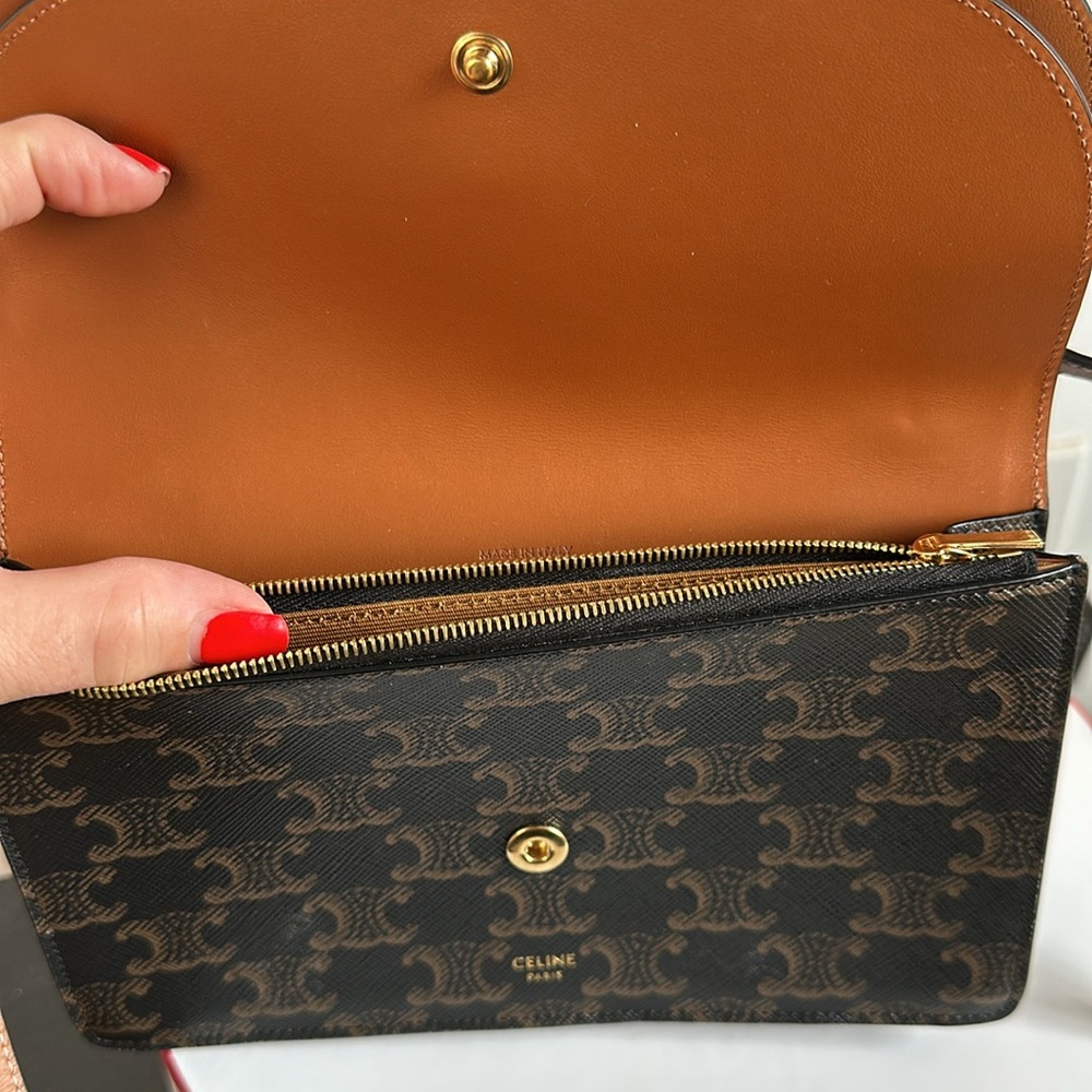 Celine Wallet On Strap In Triomphe Canvas And Smo… - image 3